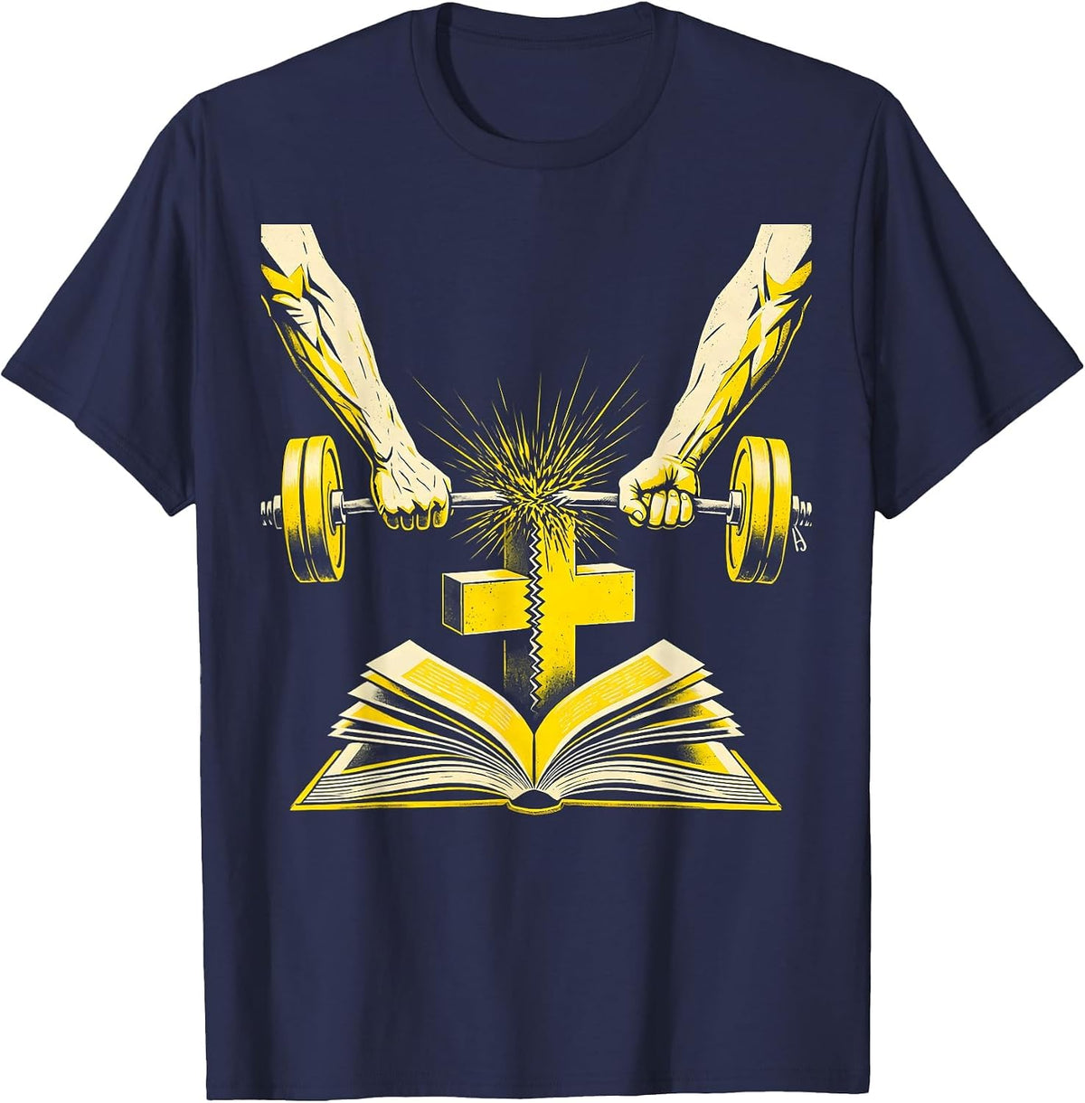 Men's Iron Sharpening Arms Christian Men Gym Workout T-Shirt - Navy Blue