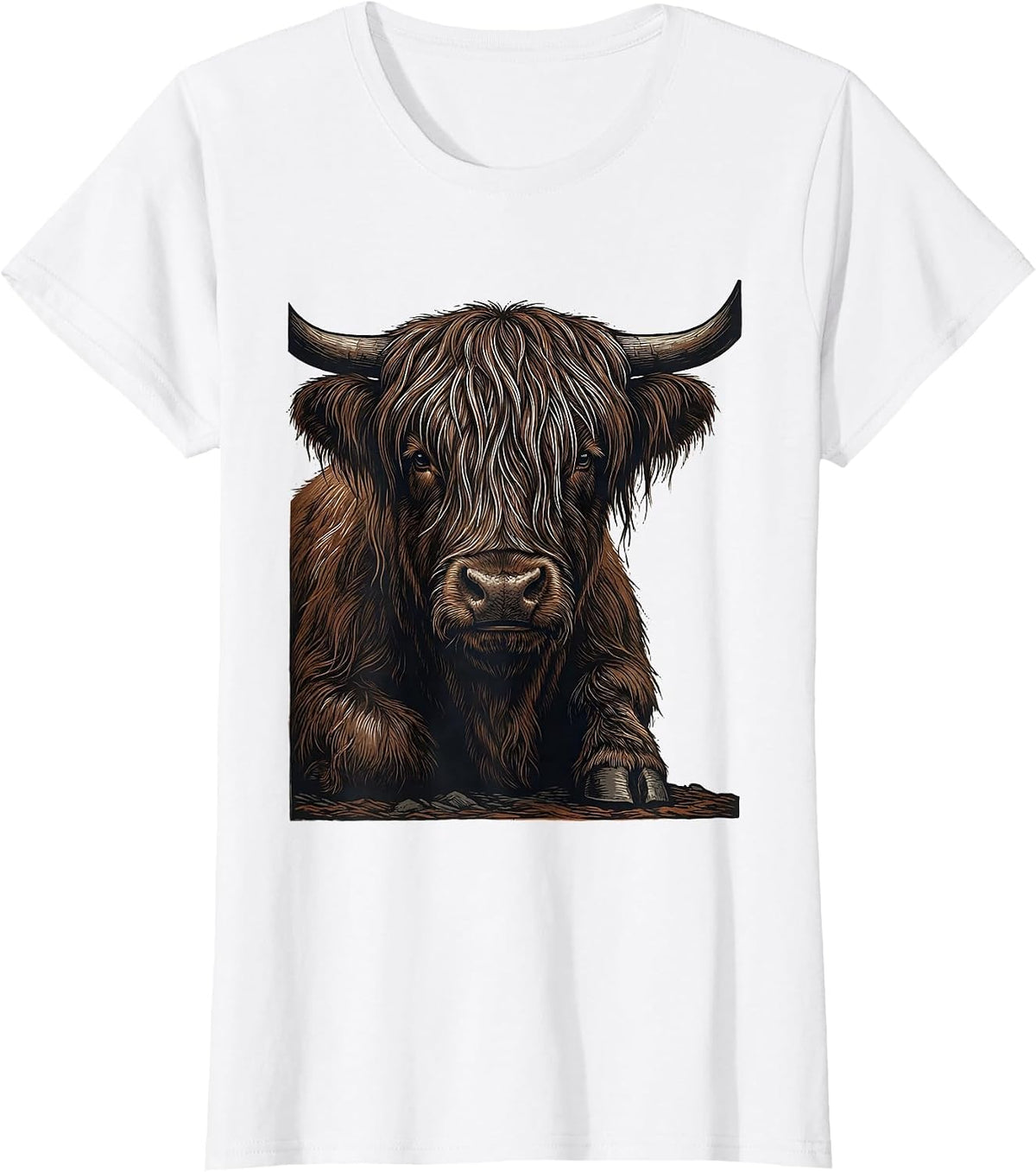 Highland Cow Bust Funny Animal Lover Humor T-Shirt - White