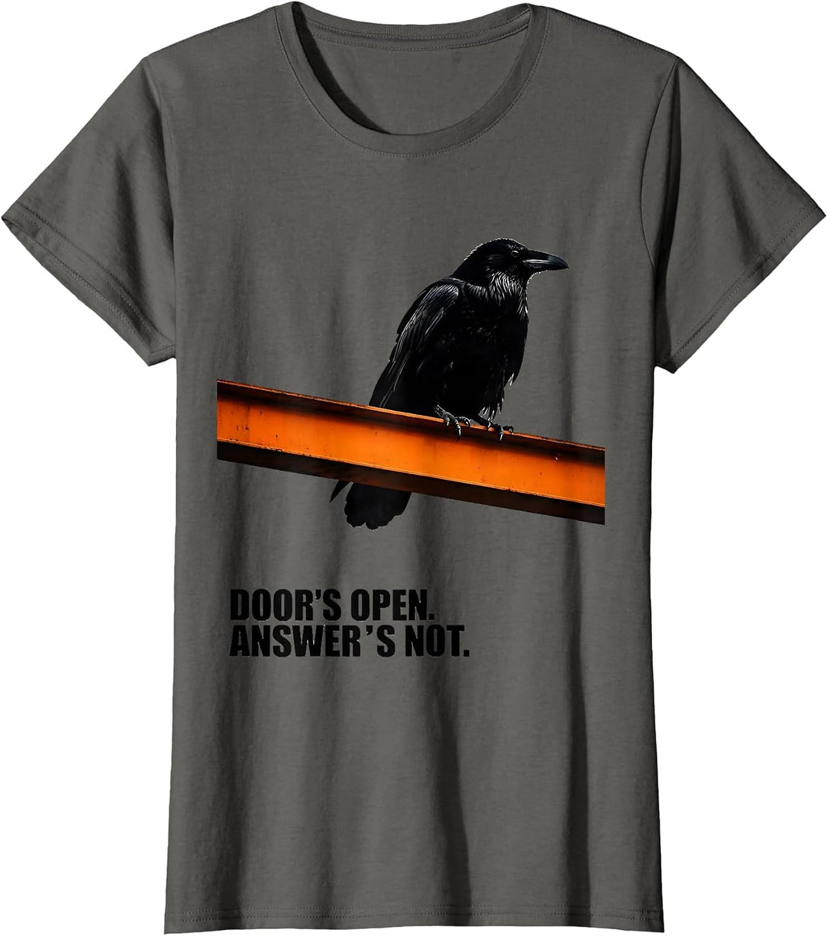 Women's Door's Open Answer's Not Brutalist Gothic Raven Edgar Allan T-Shirt - Asphalt Grey