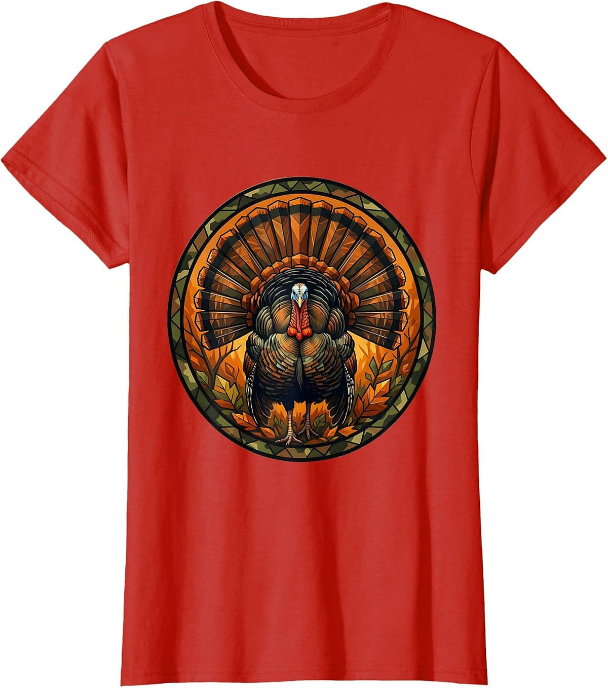 Wild Turkey Strutting Autumn Camo Hunting Design T-Shirt - Red