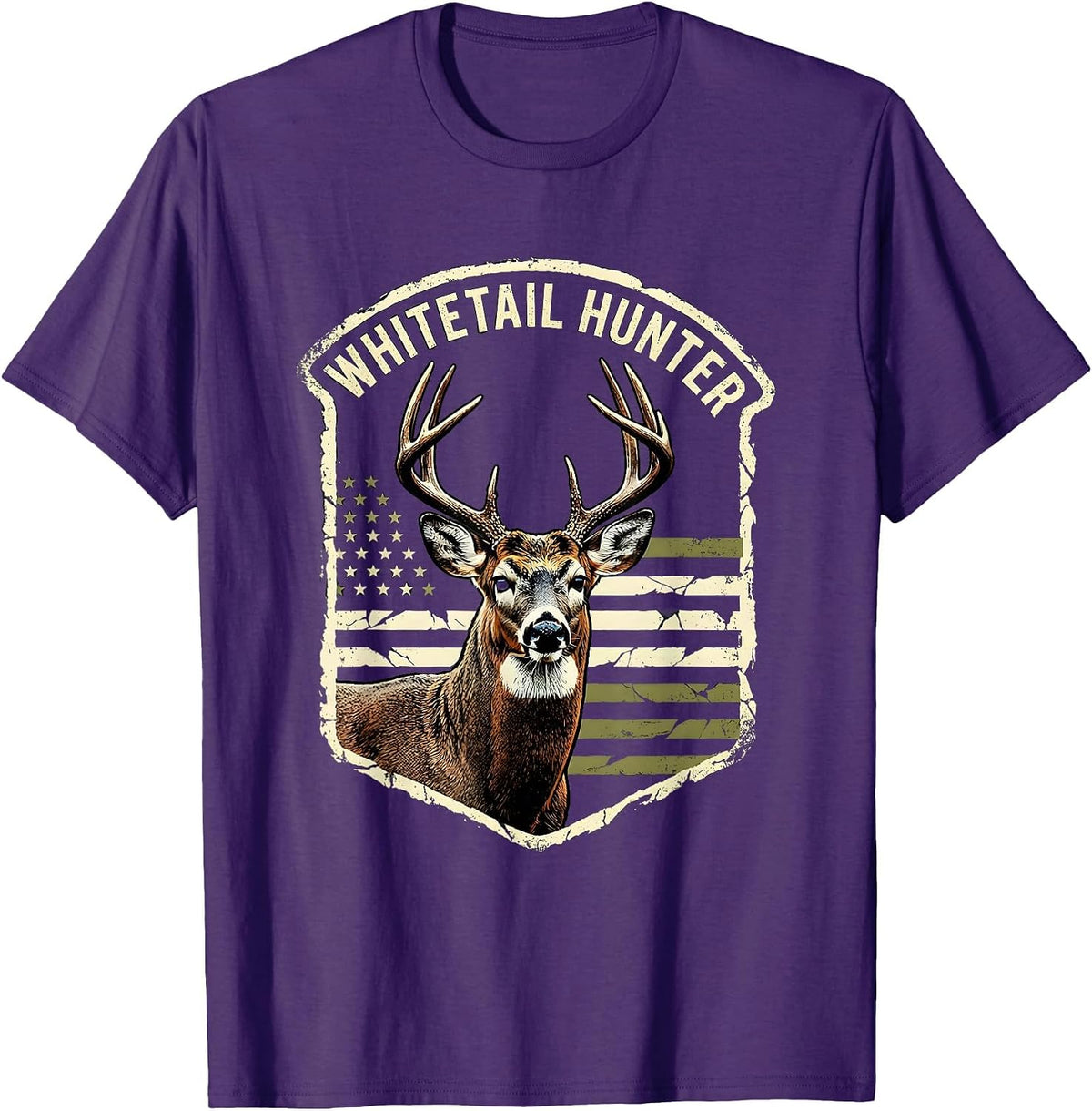 Men's Whitetail Hunter Distressed Whitetail Buck Hunting Dad Gift T-Shirt - Purple