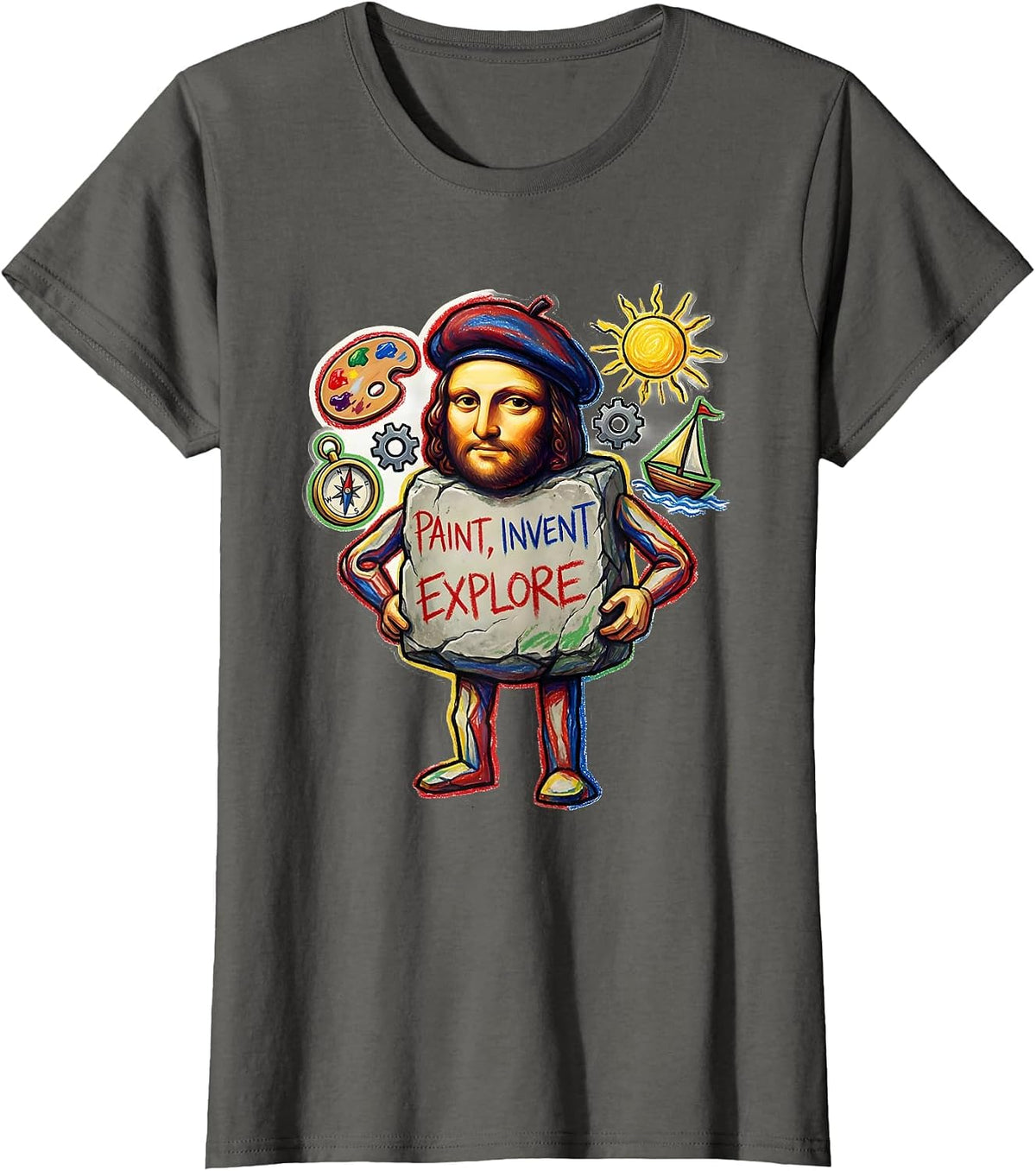 Women's Renaissance Men Paint Invent Explore Design T-Shirt - Asphalt Grey