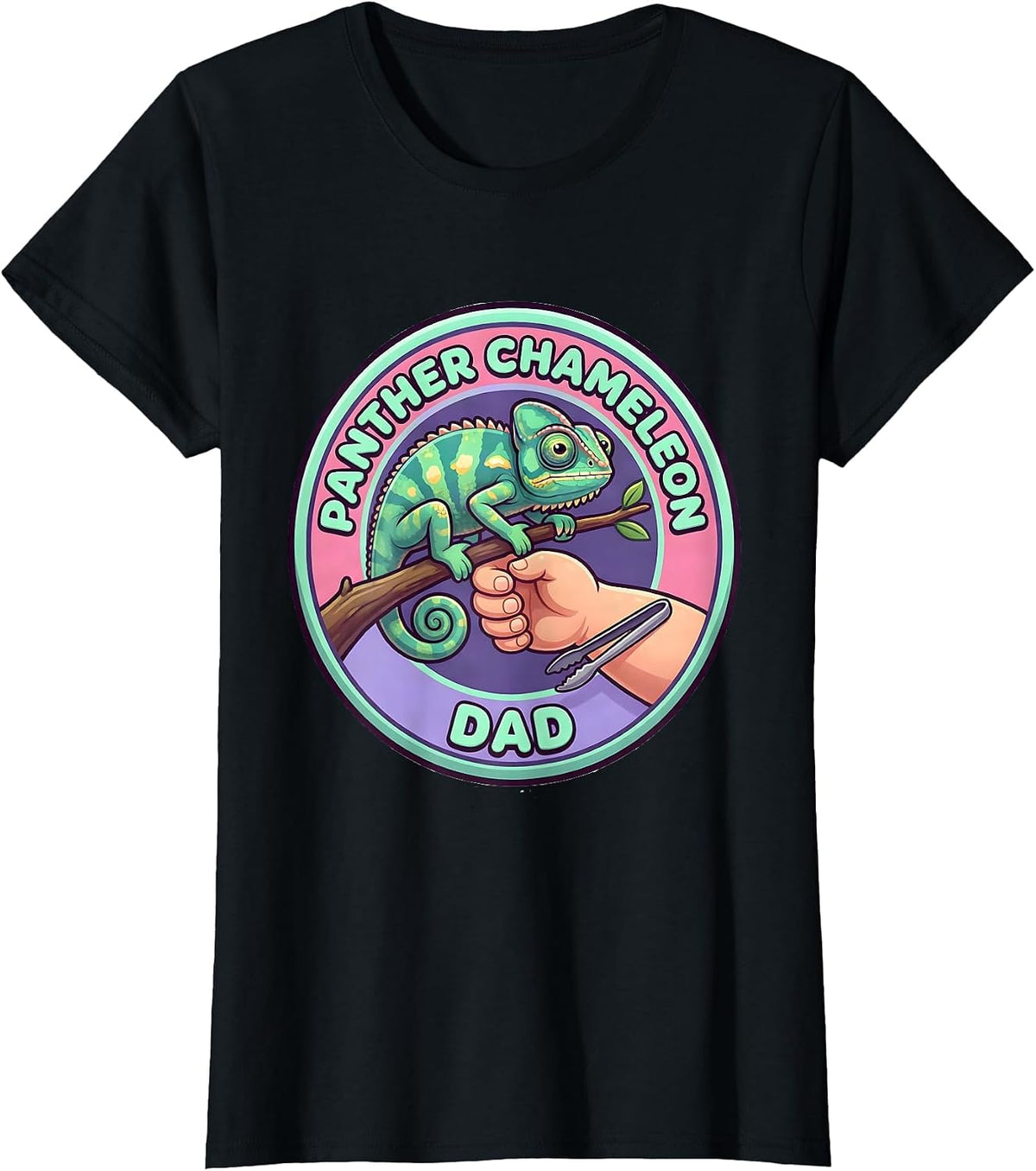Women's Panther Chameleon Dad Cute Kawaii Reptile Lover Gift T-Shirt - Black