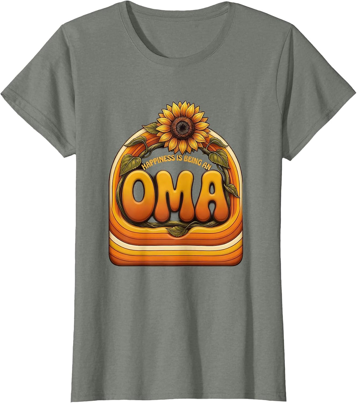 Happiness Is Being An Oma Retro Grandma Sunflower Mother's T-Shirt - Olive Heather