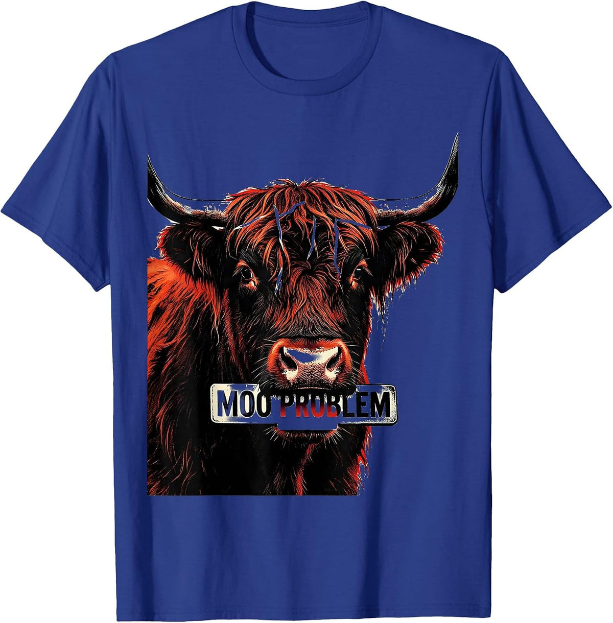 Men's Moo Problem Funny Highland Cow Humor Floral Lover T-Shirt - Royal Blue