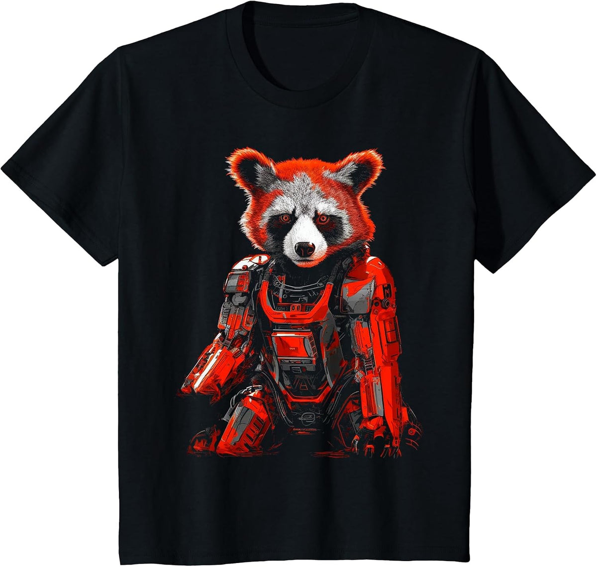 Red Panda Fantasy - Robot Art Animal Red Panda T-Shirt - Black