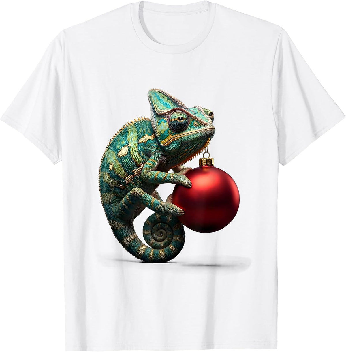 Men's Dimensional Chameleon Christmas Ornament Fantasy Creature T-Shirt - White