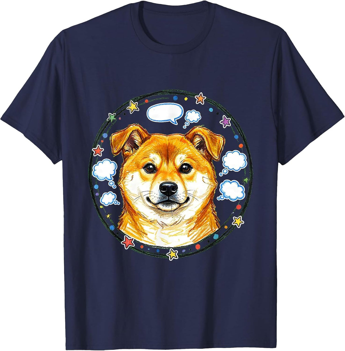 Doge Shiba Inu Floating Bubbles Meme Art T-Shirt - Navy Blue