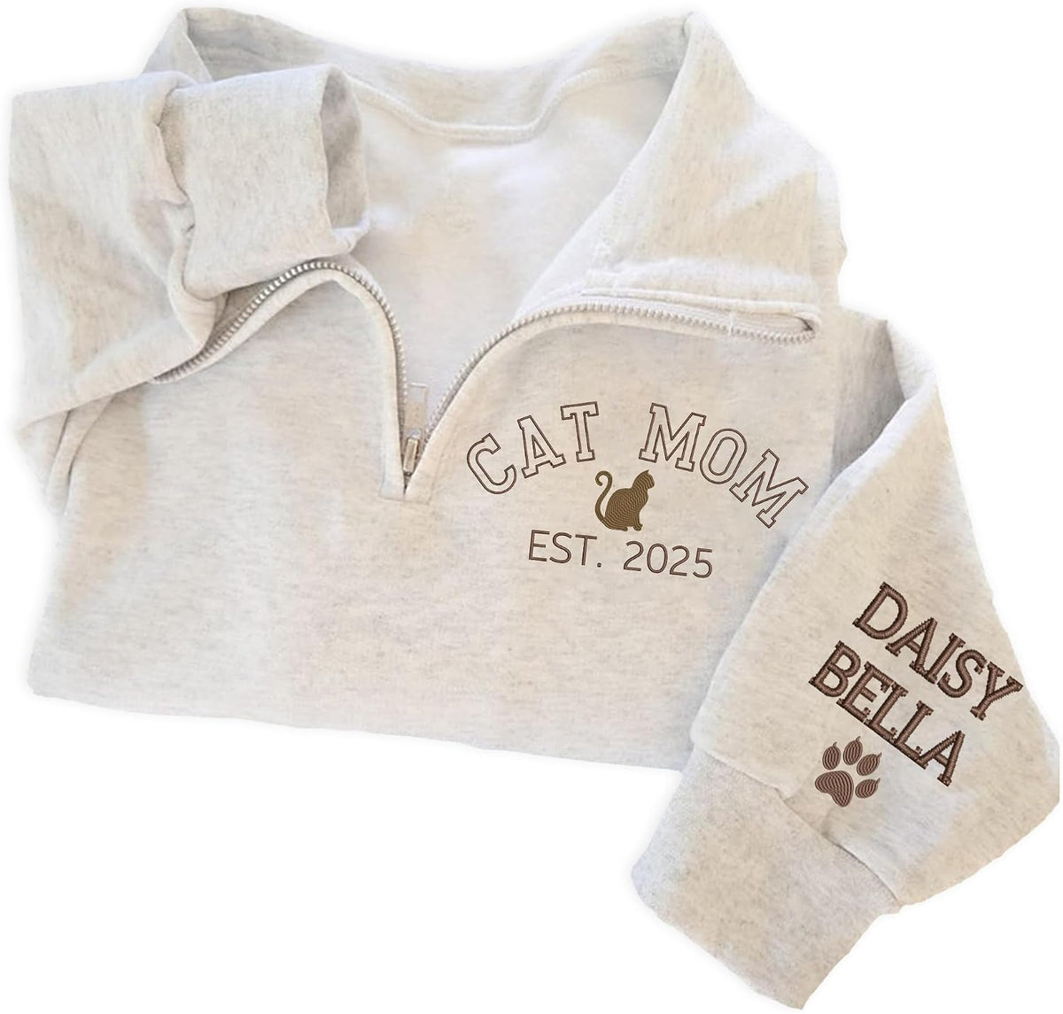 IZI POD-Custom Embroidered Quarter Zip Crewneck Sweatshirt-Personalized Gifts Mom Mama Grandma Mother's Day Christmas