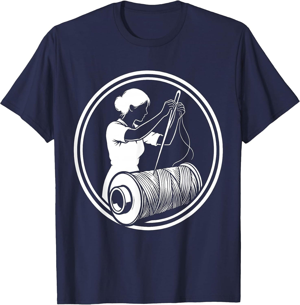 Labor Day Seamstress Needle and Spool Illustration T-Shirt - Navy Blue