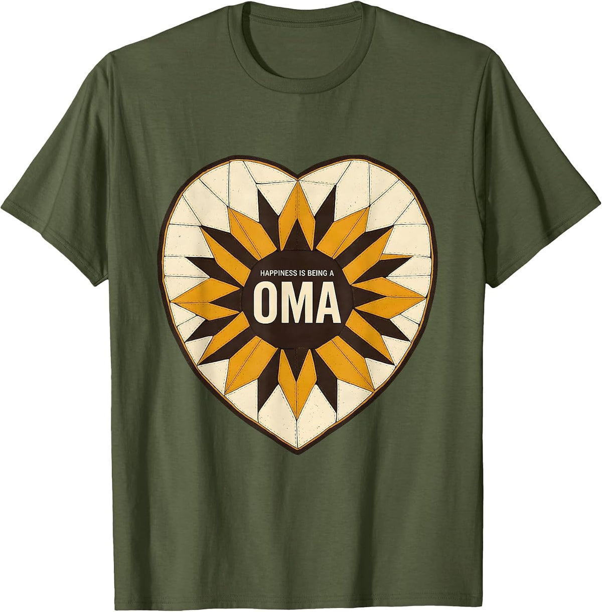Men's Happiness Is Being A Oma Sunflower Heart Grandma Mother's T-Shirt - Olive Green