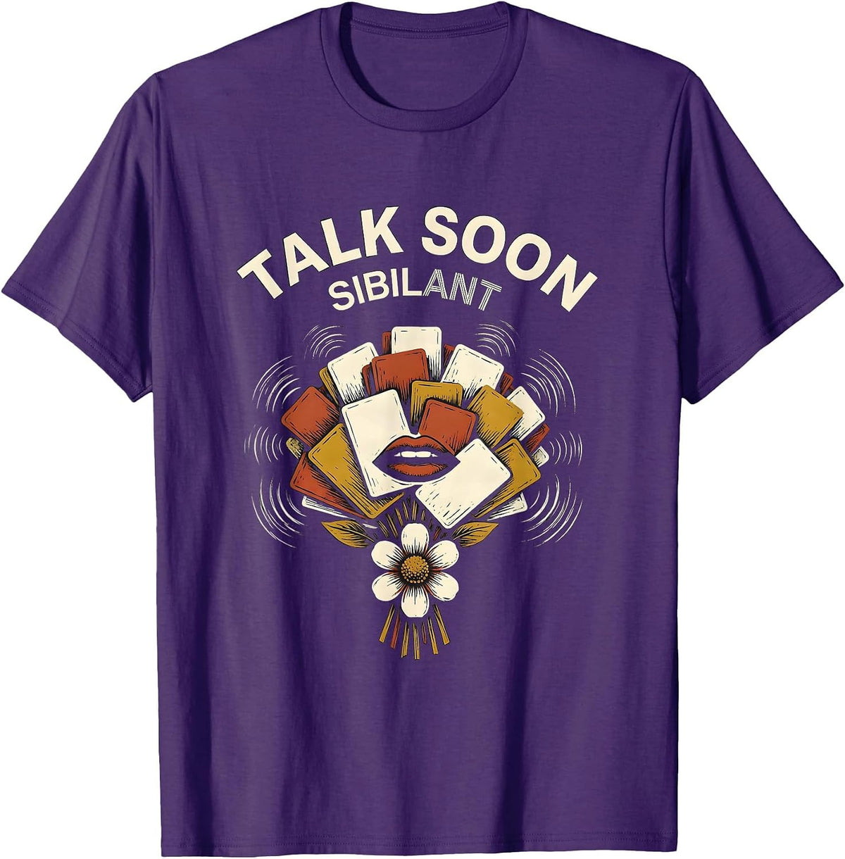 Men's Talk Soon Sibilant Retro Floral Speech Language Pathologist T-Shirt - Purple