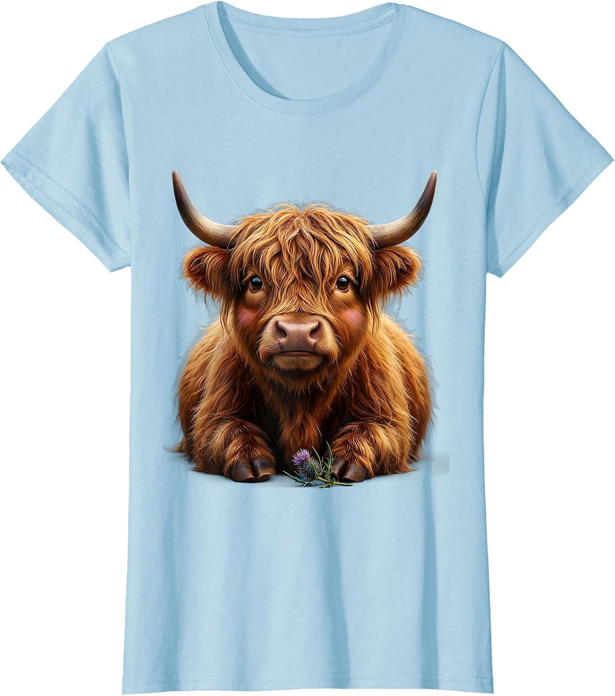 Shaggy Highland Cow Cute Kawaii Scottish Humor T-Shirt - Baby Blue