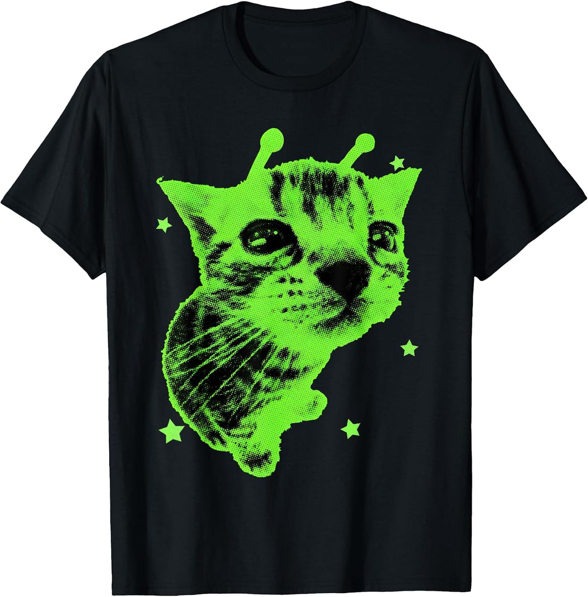 Alien Cat Meme Retro Silly Cat Y2K Vintage Space Kitty Funny T-Shirt - Black