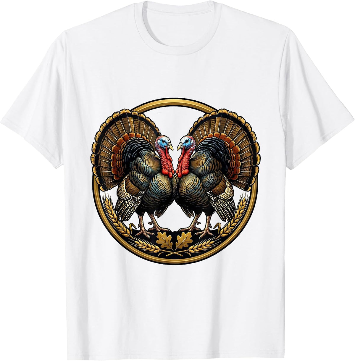 Men's Turkey Standoff Graphic Tee Wild Bird Showdown T-Shirt - White