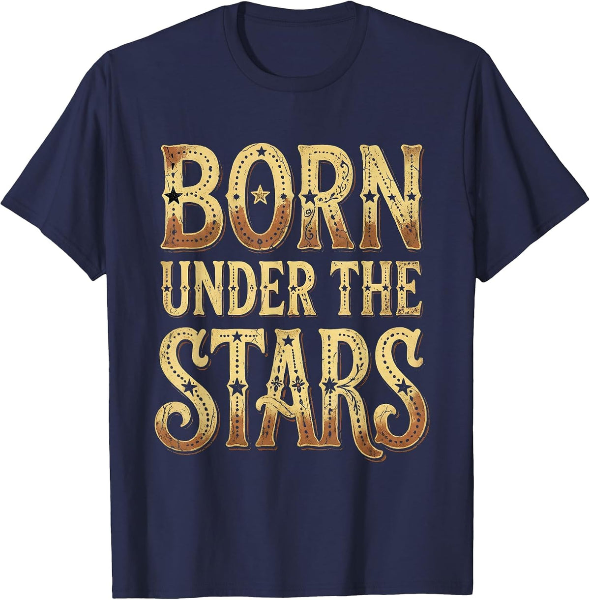 Born Under the Stars Patriotic American Design T-Shirt - Navy Blue