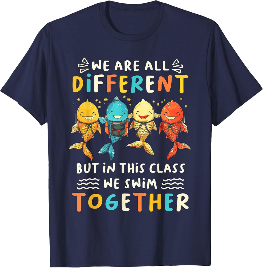 Special Education Sped Teacher Student We Swim Together Kids T-Shirt - Navy Blue