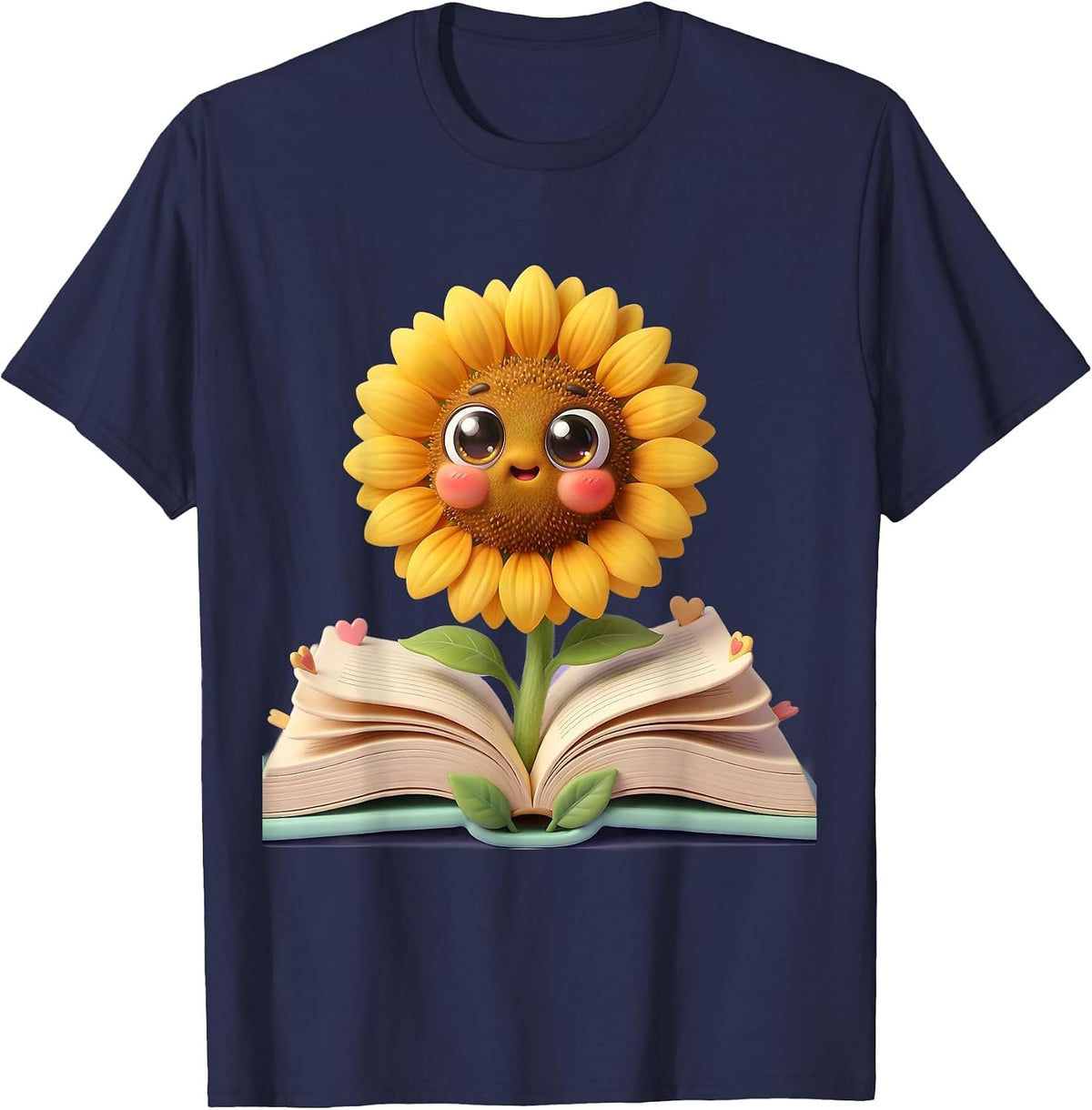 Special Education Teacher Sunflower Bookpage Design T-Shirt - Navy Blue