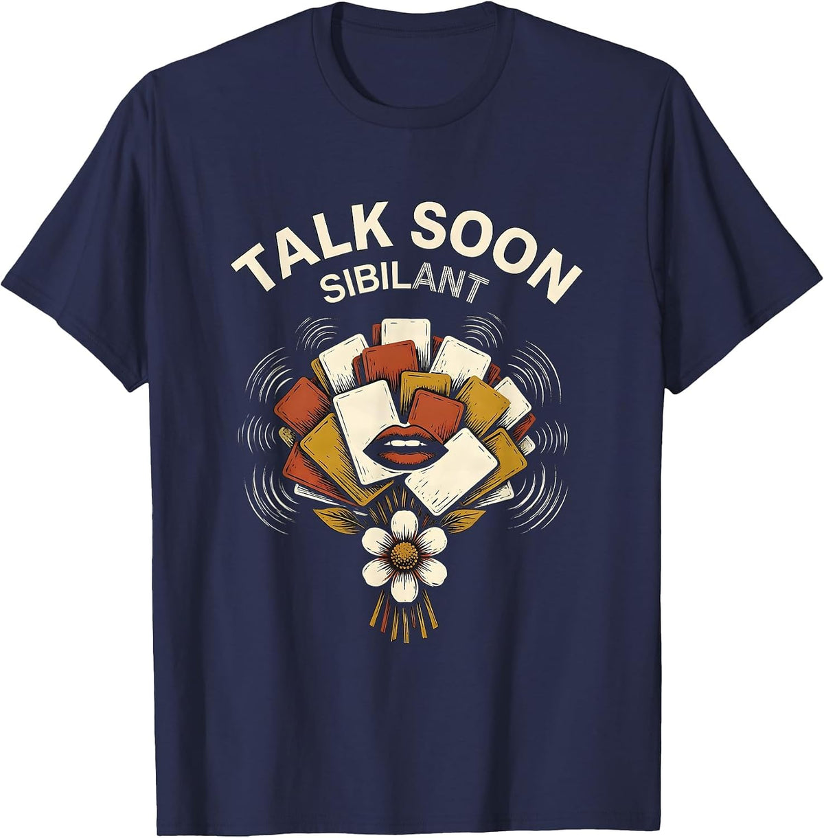 Men's Talk Soon Sibilant Retro Floral Speech Language Pathologist T-Shirt - Navy Blue