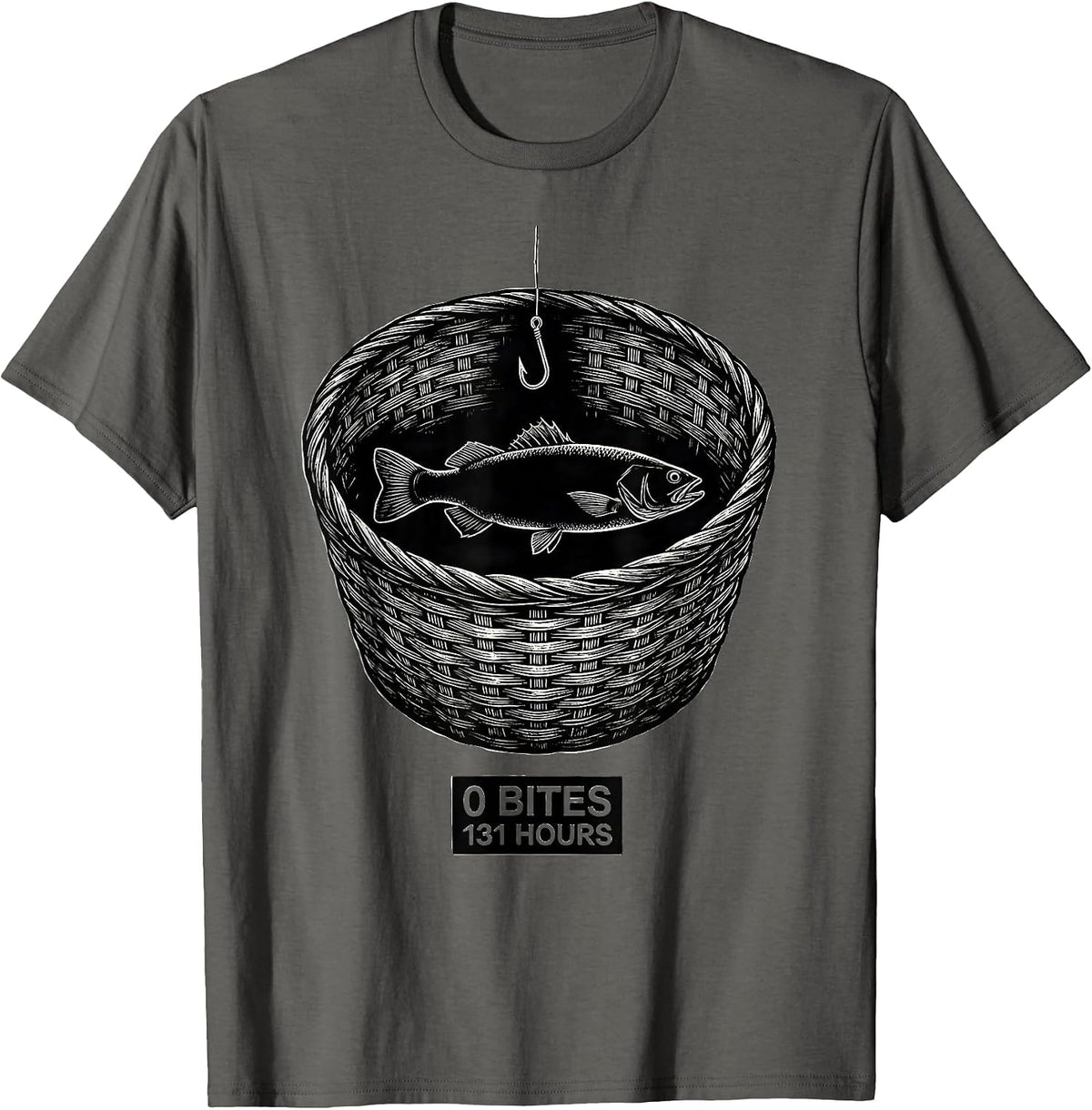 0 Bites 131 Hours Funny Bass Fishing Humor T-Shirt - Asphalt Grey