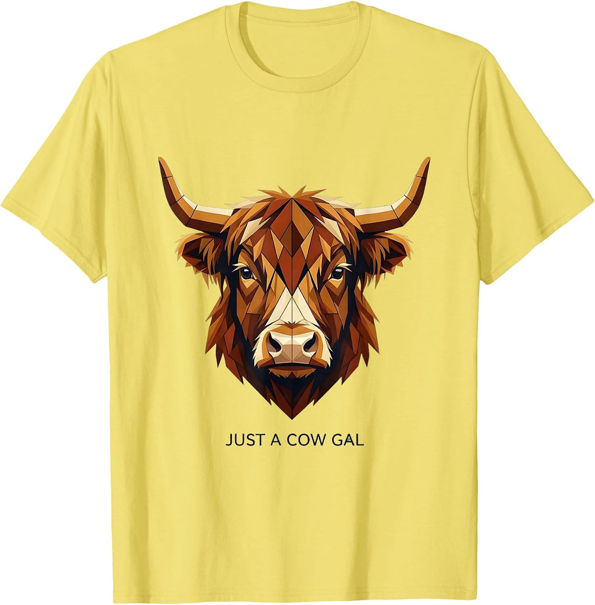 Men's Just a Cow Gal Highland Cow Design T-Shirt - Lemon Yellow