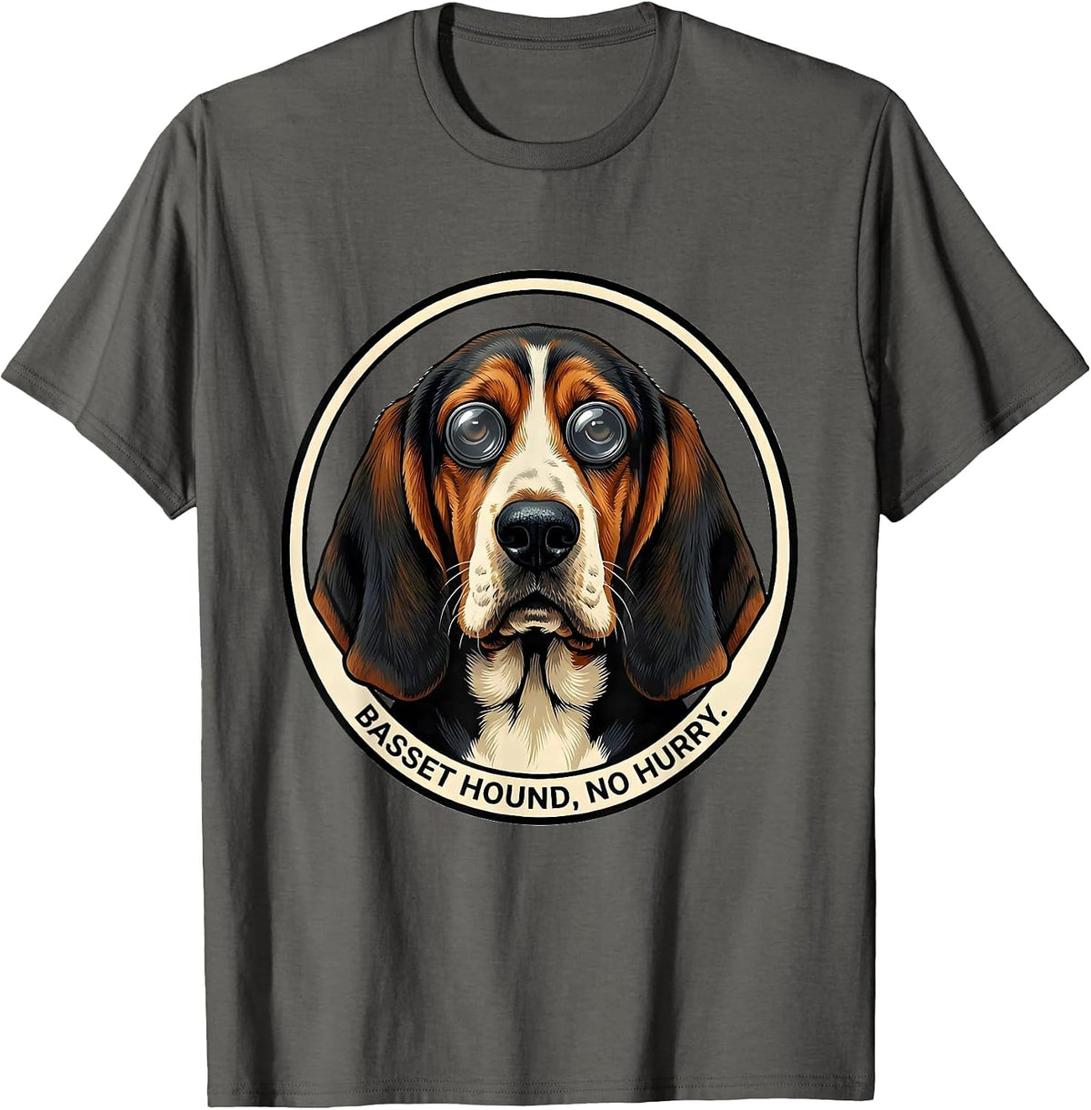 Men's Basset Hound No Hurry Funny Dog Lover Breed Portrait T-Shirt - Asphalt Grey