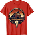 Men's Old Barn Silhouette Sunset Rustic Country Design T-Shirt - Red