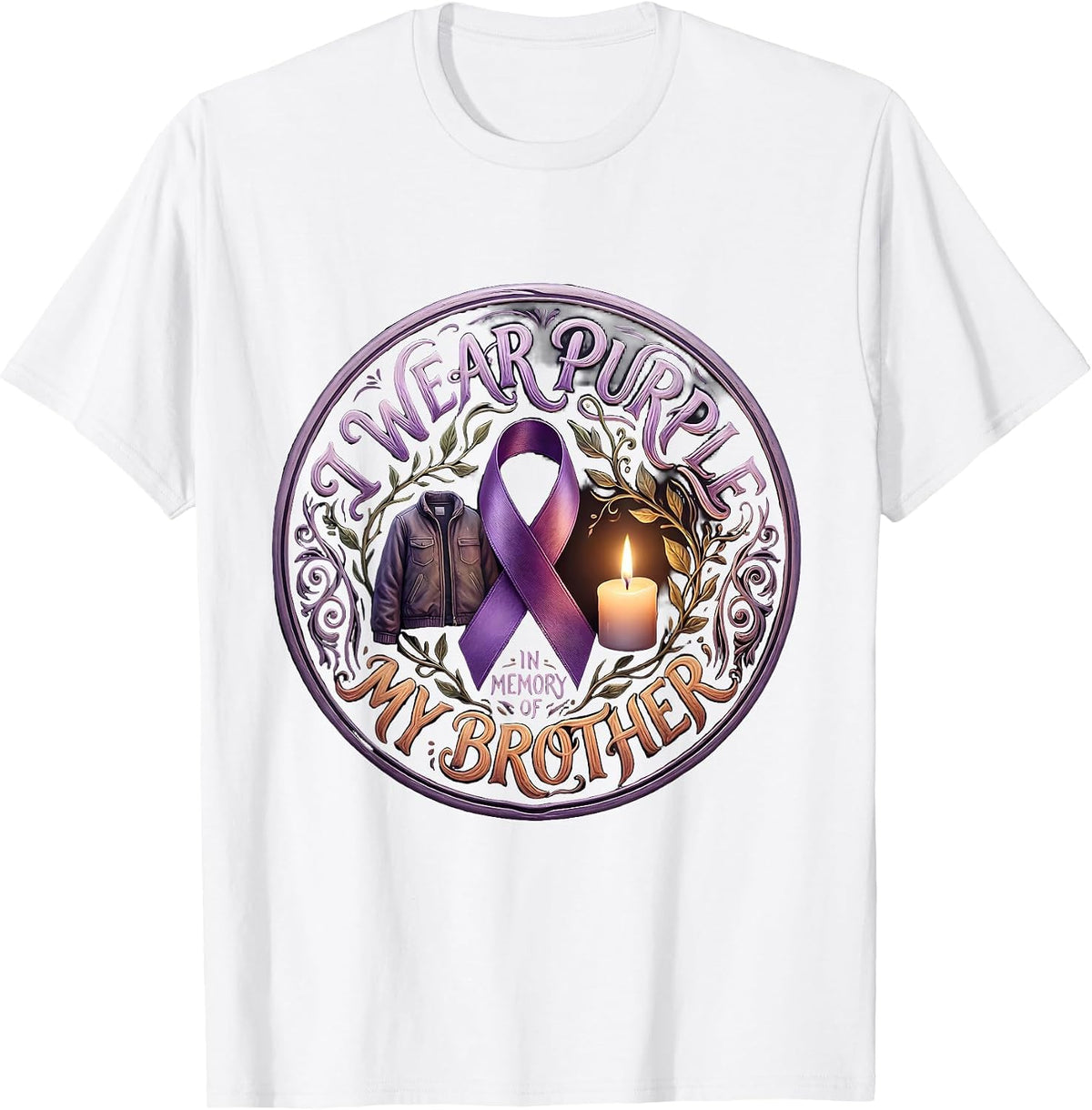 I Wear Purple In Memory Of My Brother Boho Memorial T-Shirt - White