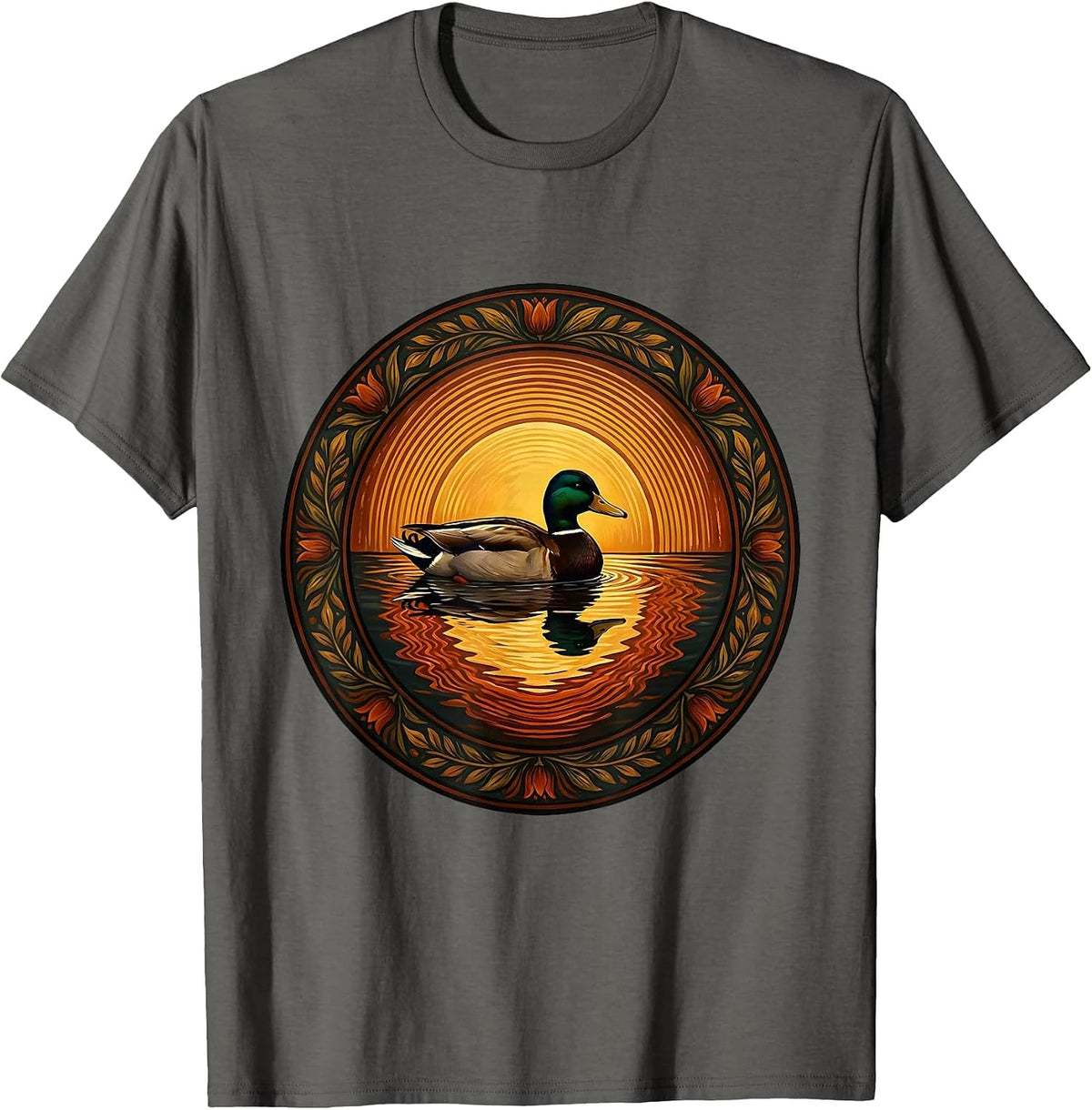 Duck Silhouette Sunset Reflection Nature Design T-Shirt - Asphalt Grey