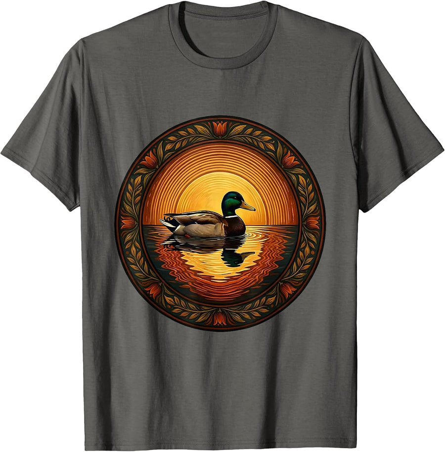 Duck Silhouette Sunset Reflection Nature Design T-Shirt - Asphalt Grey