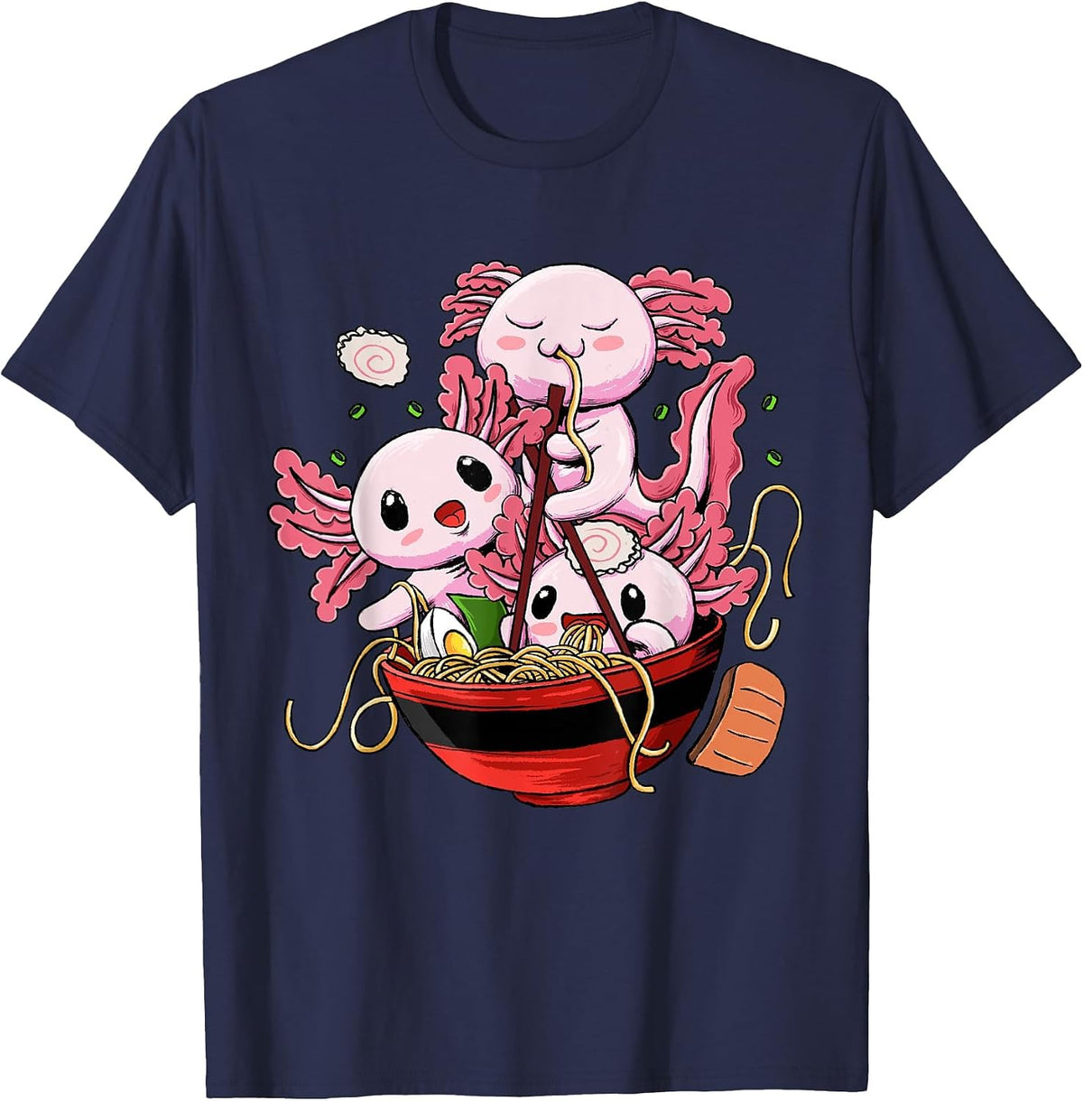 Axolotl Ramen Shirt - Kawaii Anime Axolotl Eating Ramen T-Shirt - Navy Blue