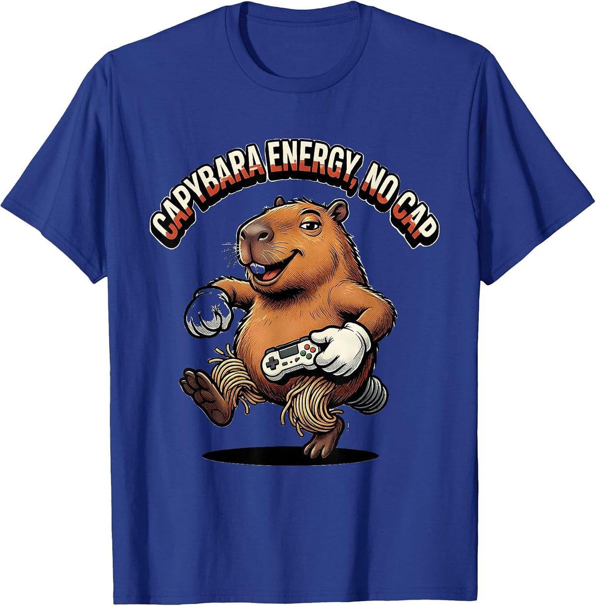 Men's Capybara Energy, No Cap Retro Cartoon Funny Gamer Meme Humor T-Shirt - Royal Blue