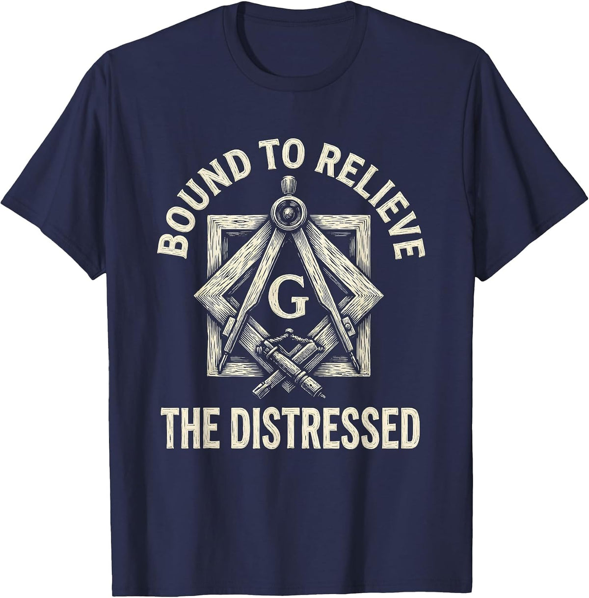 Men's Bound To Relieve The Distressed Freemason Square And Compass T-Shirt - Navy Blue