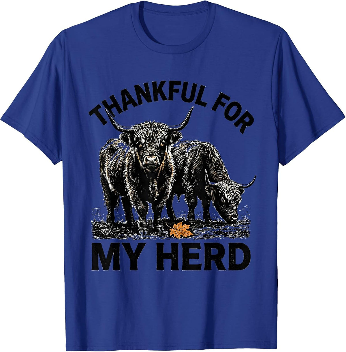Men's Thankful For My Herd Funny Highland Cow Farm Animal T-Shirt - Royal Blue