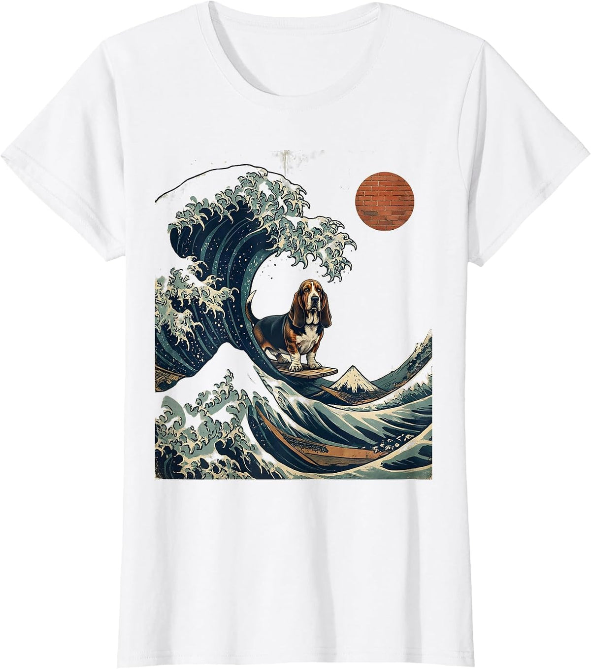 Basset Hound Japanese Great Wave Vintage Dog Lover Gift T-Shirt - White