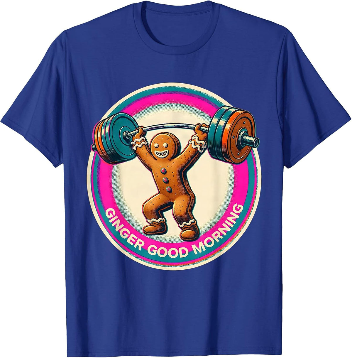 Men's Ginger Good Morning Risograph Funny Gingerbread Man Gym T-Shirt - Royal Blue
