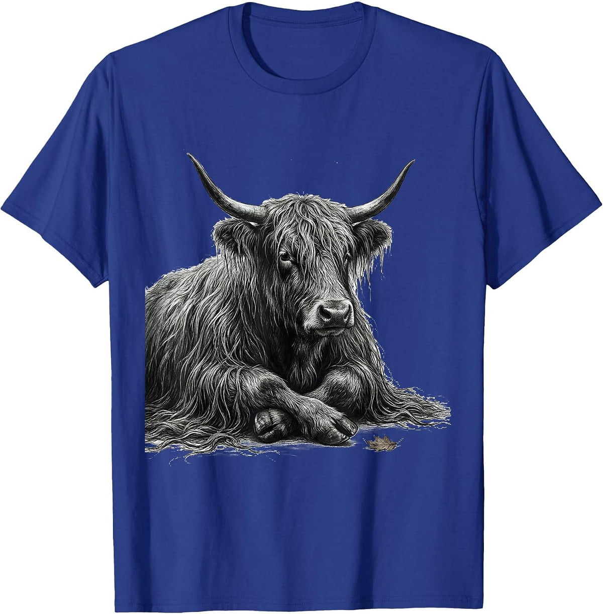 Shaggy Highland Cow Fringe Monochromatic Animal Lover Humor T-Shirt - Royal Blue