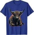 Highland Cow Risograph Farm Animal Humor Novelty T-Shirt - Royal Blue