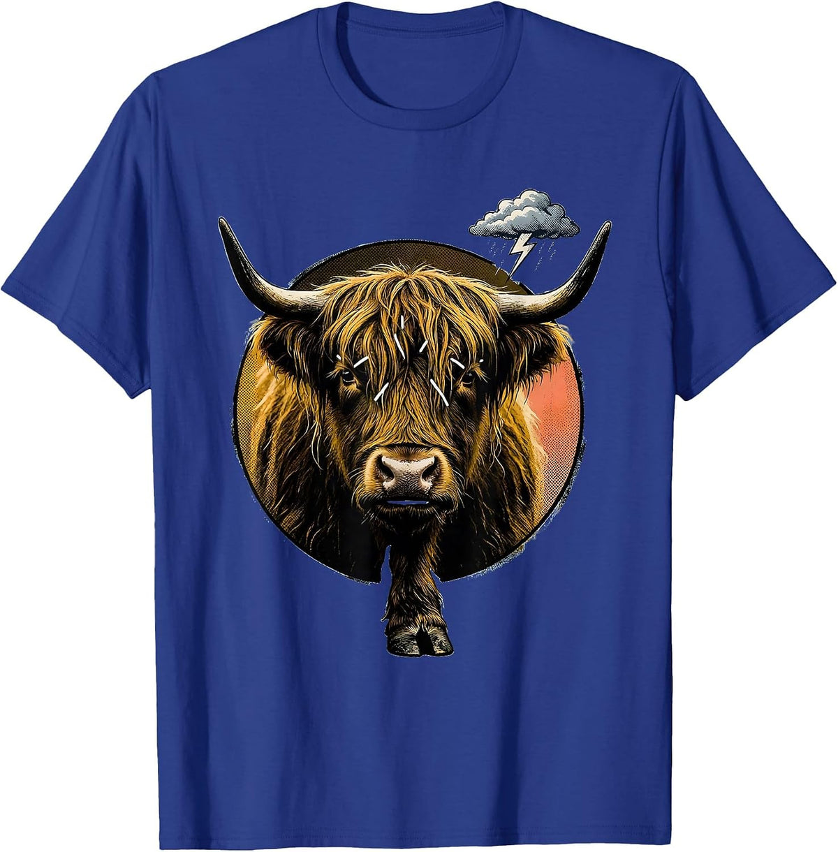 Men's Highland Cow Badge Funny Floral Cow Lover T-Shirt - Royal Blue