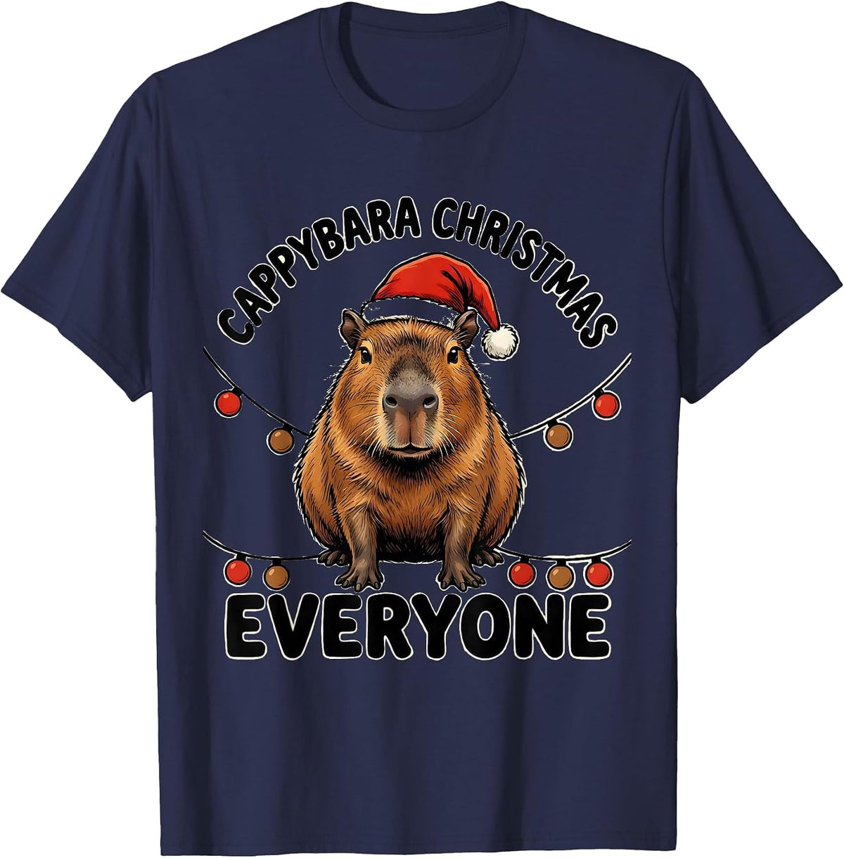 Men's Cappybara Christmas, Everyone Cute Capybara Santa Hat T-Shirt - Navy Blue