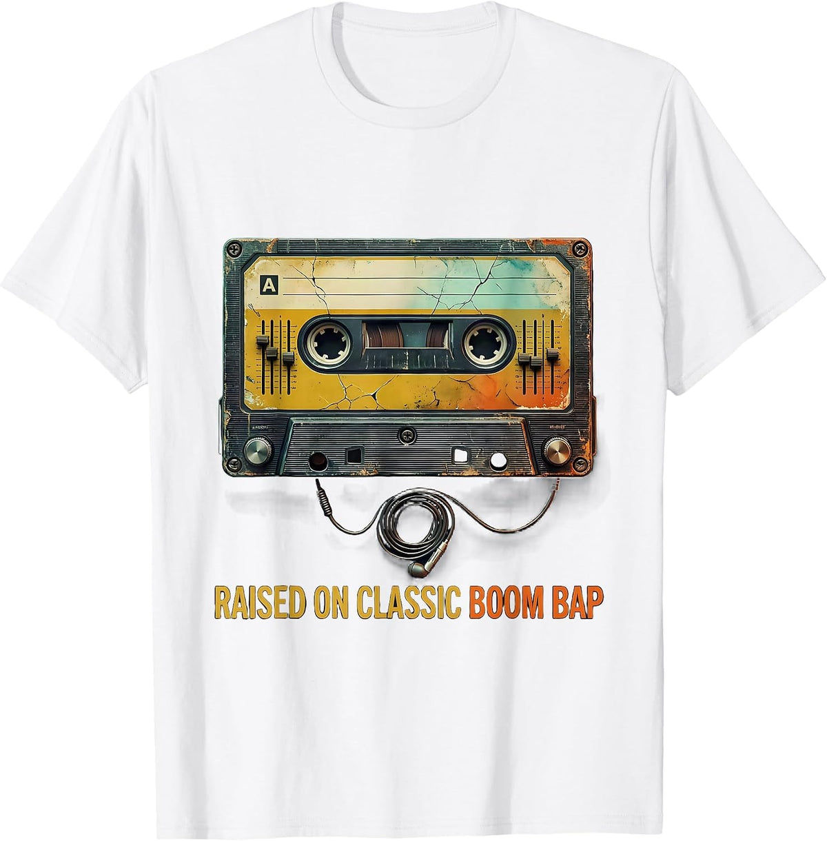 Men's Raised On Classic Boom Bap Distressed Hip Hop Nostalgia T-Shirt - White