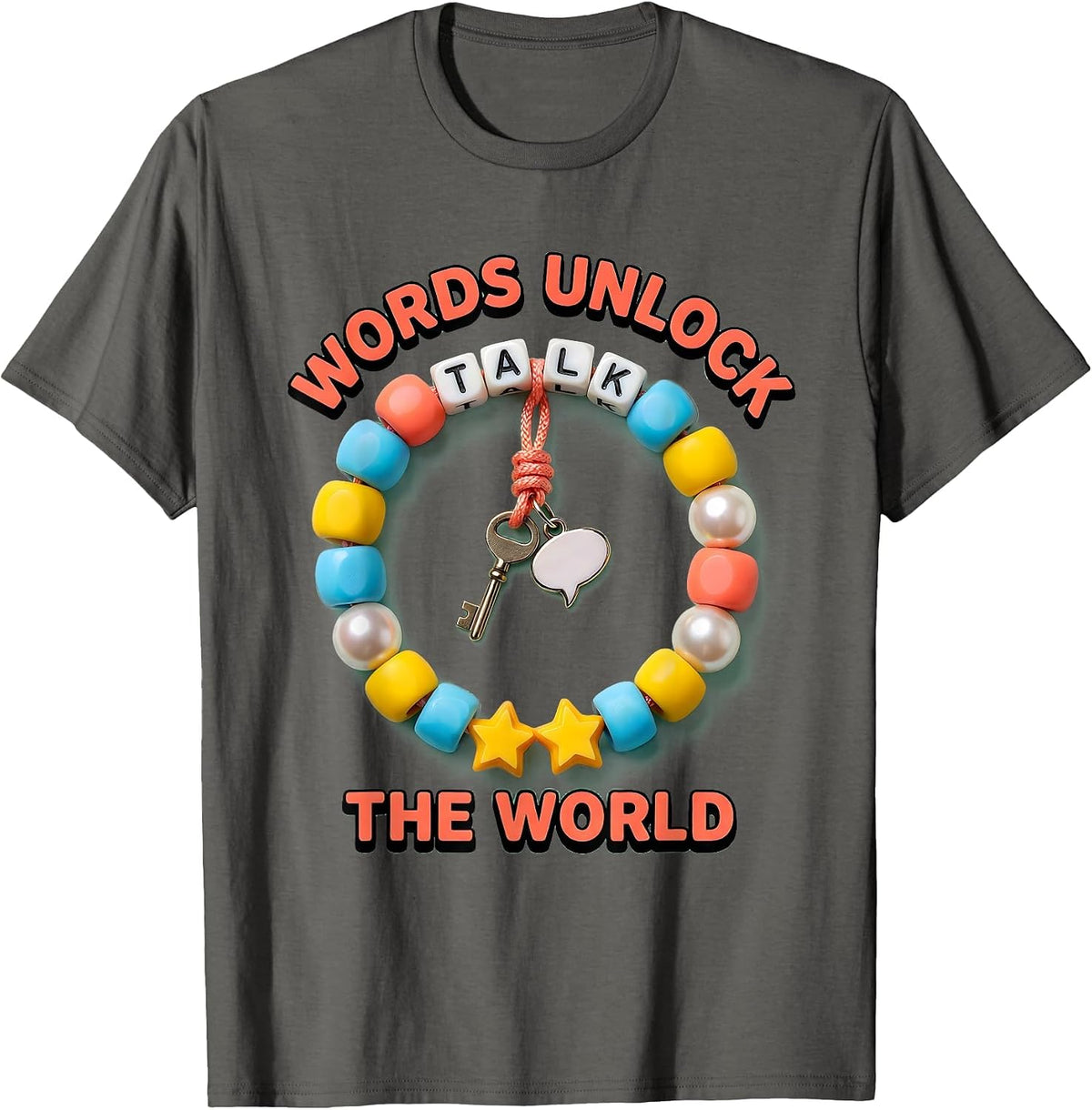 Men's Words Unlock The World Speech Therapy Design T-Shirt - Asphalt Grey