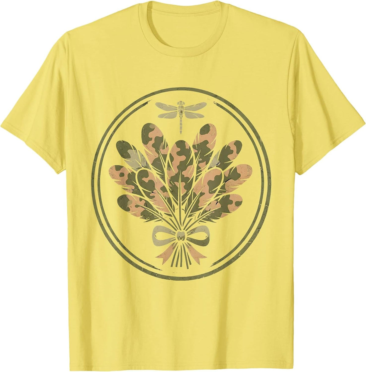 Men's Wild Turkey Feathers Forest Camouflage Design T-Shirt - Lemon Yellow
