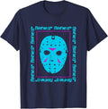Friday the 13th Blue Mask Neon Summerween Horror Movie T-Shirt - Navy Blue