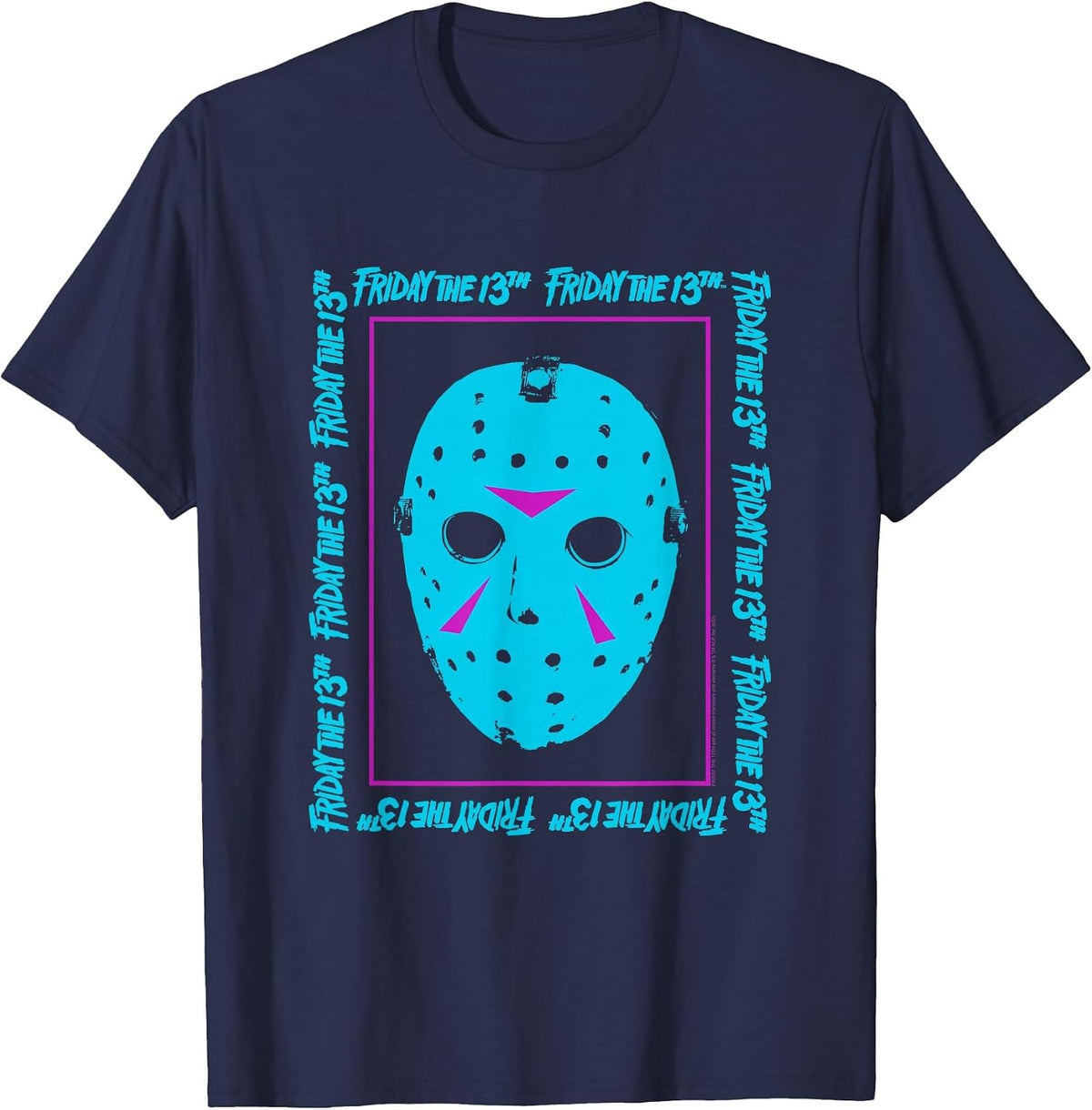 Friday the 13th Blue Mask Neon Summerween Horror Movie T-Shirt - Navy Blue