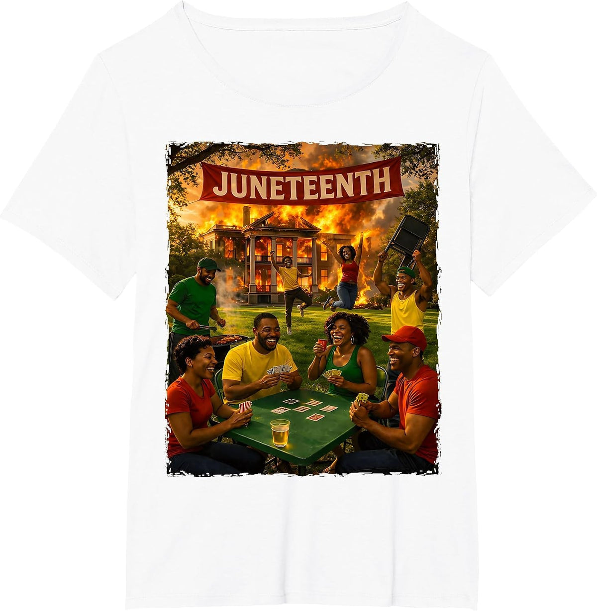 Funny Juneteenth 1865 Plantation Fire Black Emancipation Day T-Shirt - White