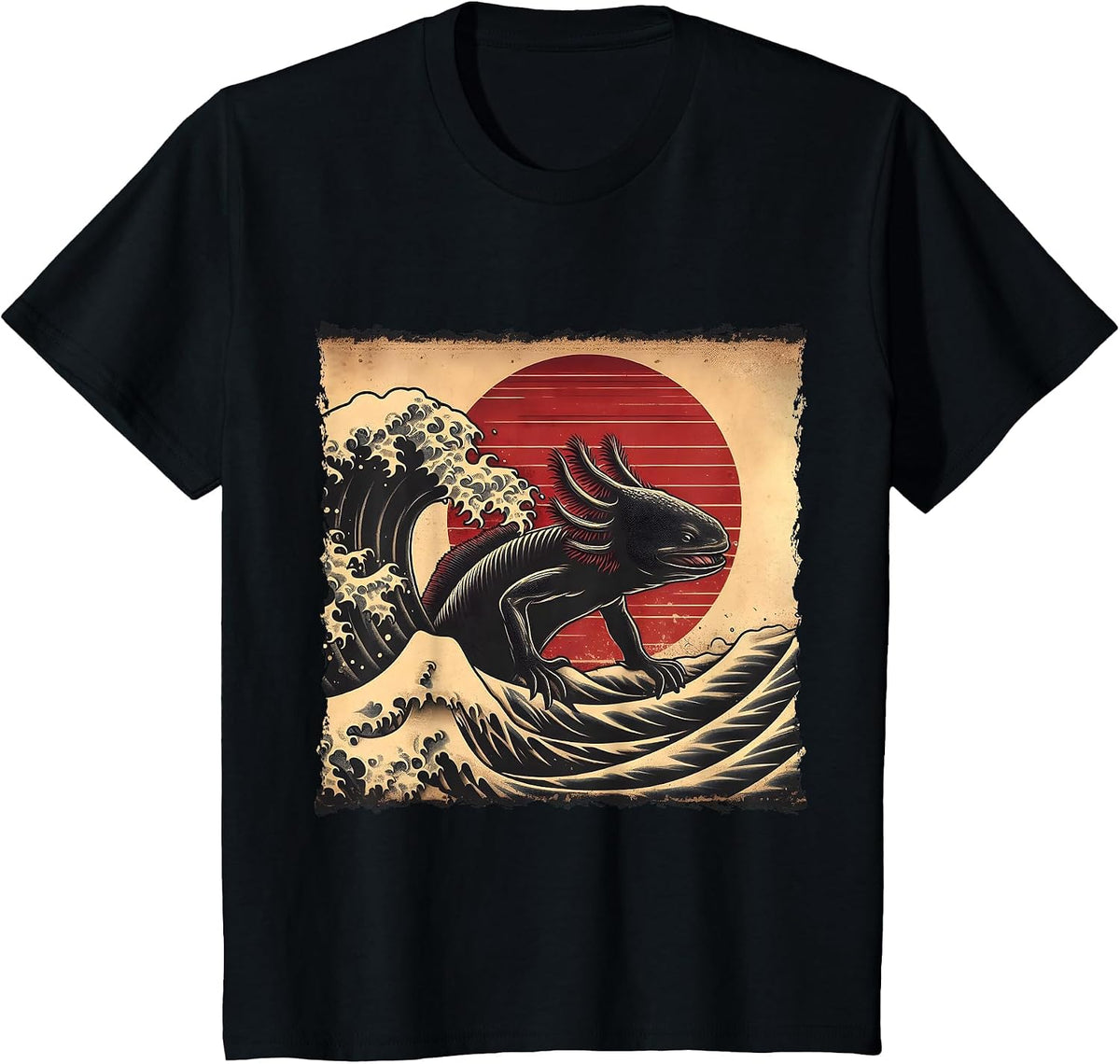 Retro Vintage Axolotl Kaiju Monster Japan Art Anime Lover T-Shirt - Black