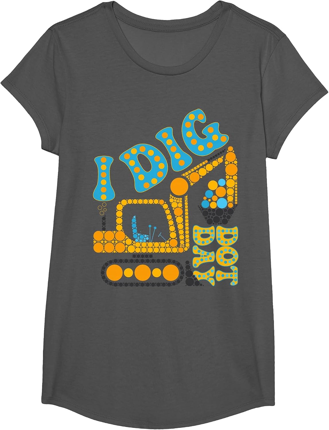 Happy Dot I Dig Dot Day Groovy Kids Tractor Birthday Party T-Shirt - Girls Asphalt Grey