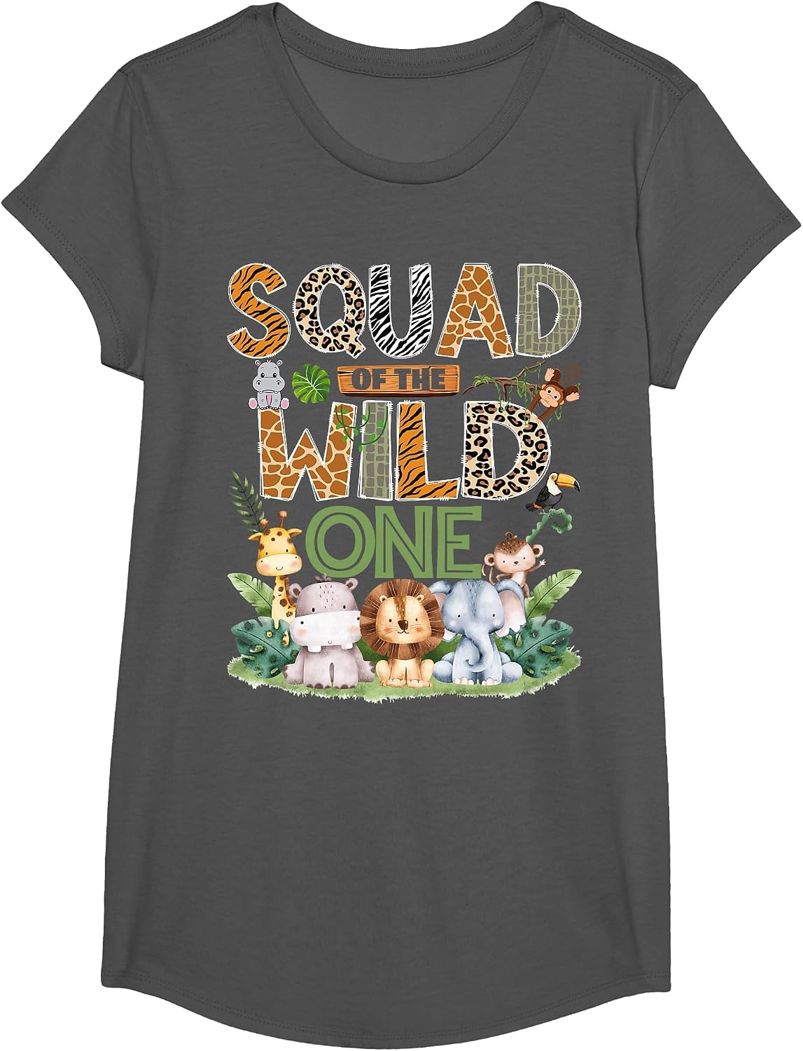 Squad of the Wild One Safari Jungle 1st Birthday Boy T-Shirt - Girls Asphalt Grey