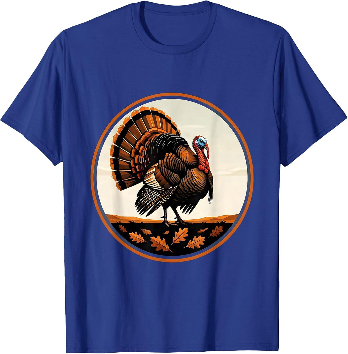 Men's Turkey Strutting Through Autumn Leaves Illustration T-Shirt - Royal Blue